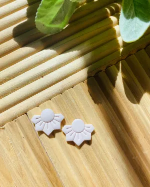 Pale Pink Floral Clay Stud Earrings