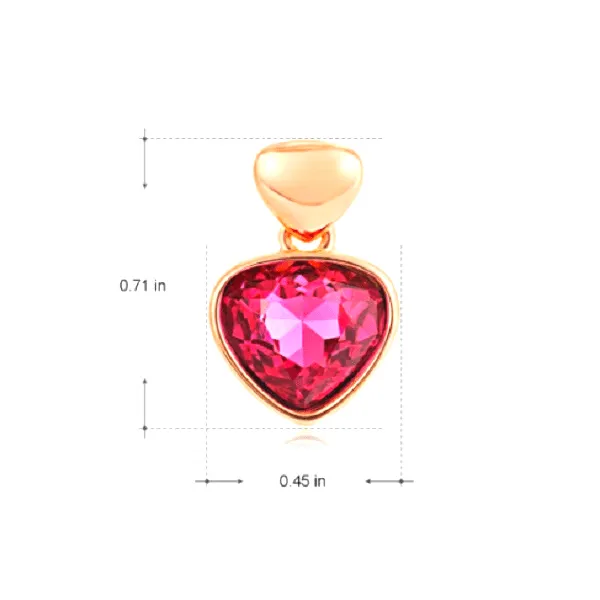 Petite Red Rhinestone Rose Gold Heart Drop Dangling Earrings