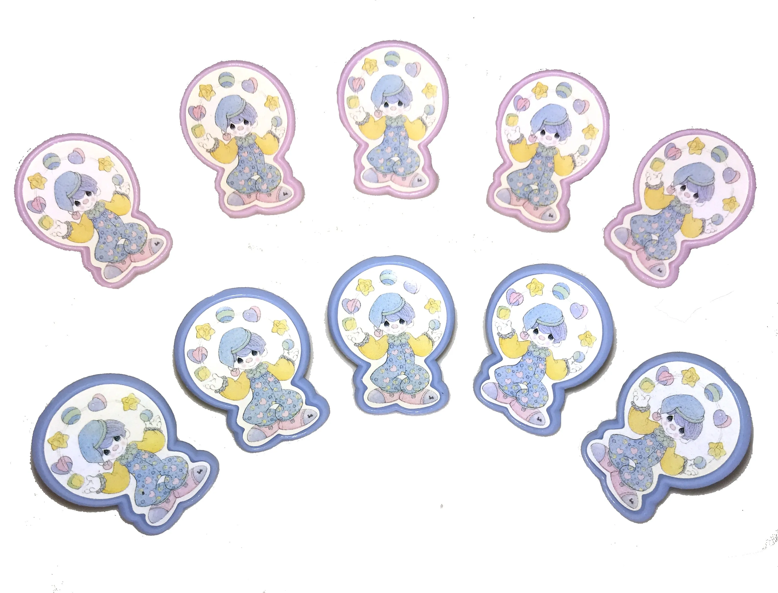 Precious Moments Clowns Cake Toppers or Cupcake Party Rings 5 CT Pink or Blue