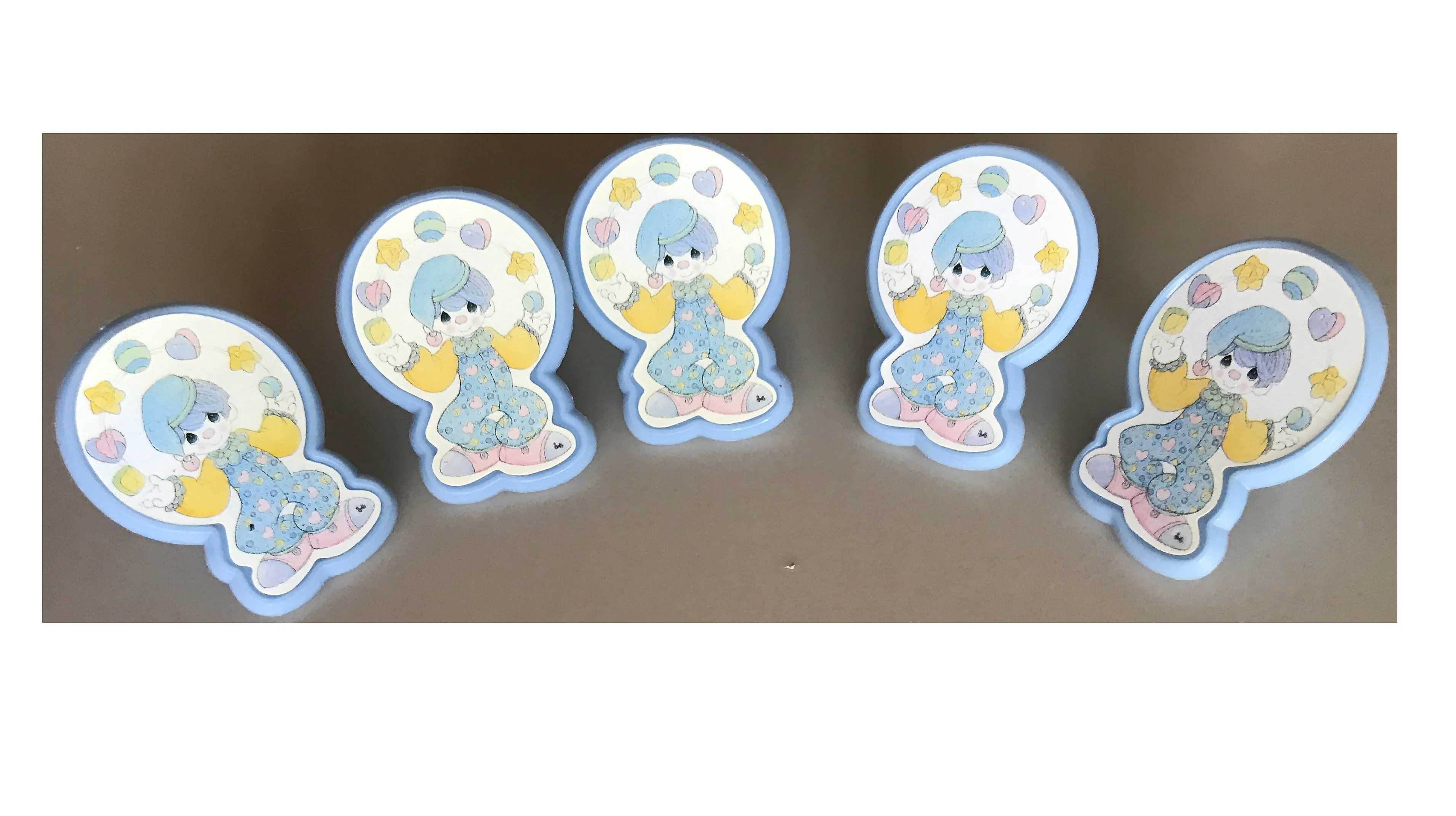 Precious Moments Clowns Cake Toppers or Cupcake Party Rings 5 CT Pink or Blue