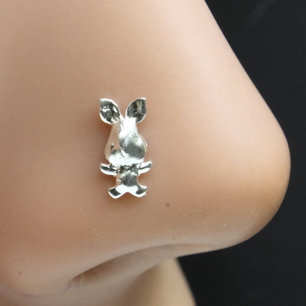 Rabbit Shape Sterling Silver Nose pin for Girls and women in Twisted style