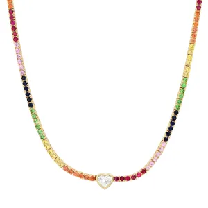 Rainbow Gemstone Tennis Necklace Choker