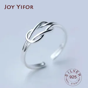 Real 925 Sterling Silver Minimalist Geometric knot Hollow Ring For Charming Women Party Fine Jewelry Trendy Accessories Gift