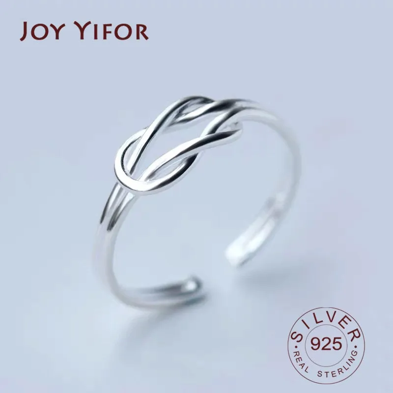 Real 925 Sterling Silver Minimalist Geometric knot Hollow Ring For Charming Women Party Fine Jewelry Trendy Accessories Gift