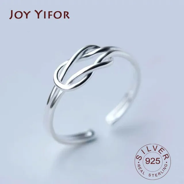 Real 925 Sterling Silver Minimalist Geometric knot Hollow Ring For Charming Women Party Fine Jewelry Trendy Accessories Gift
