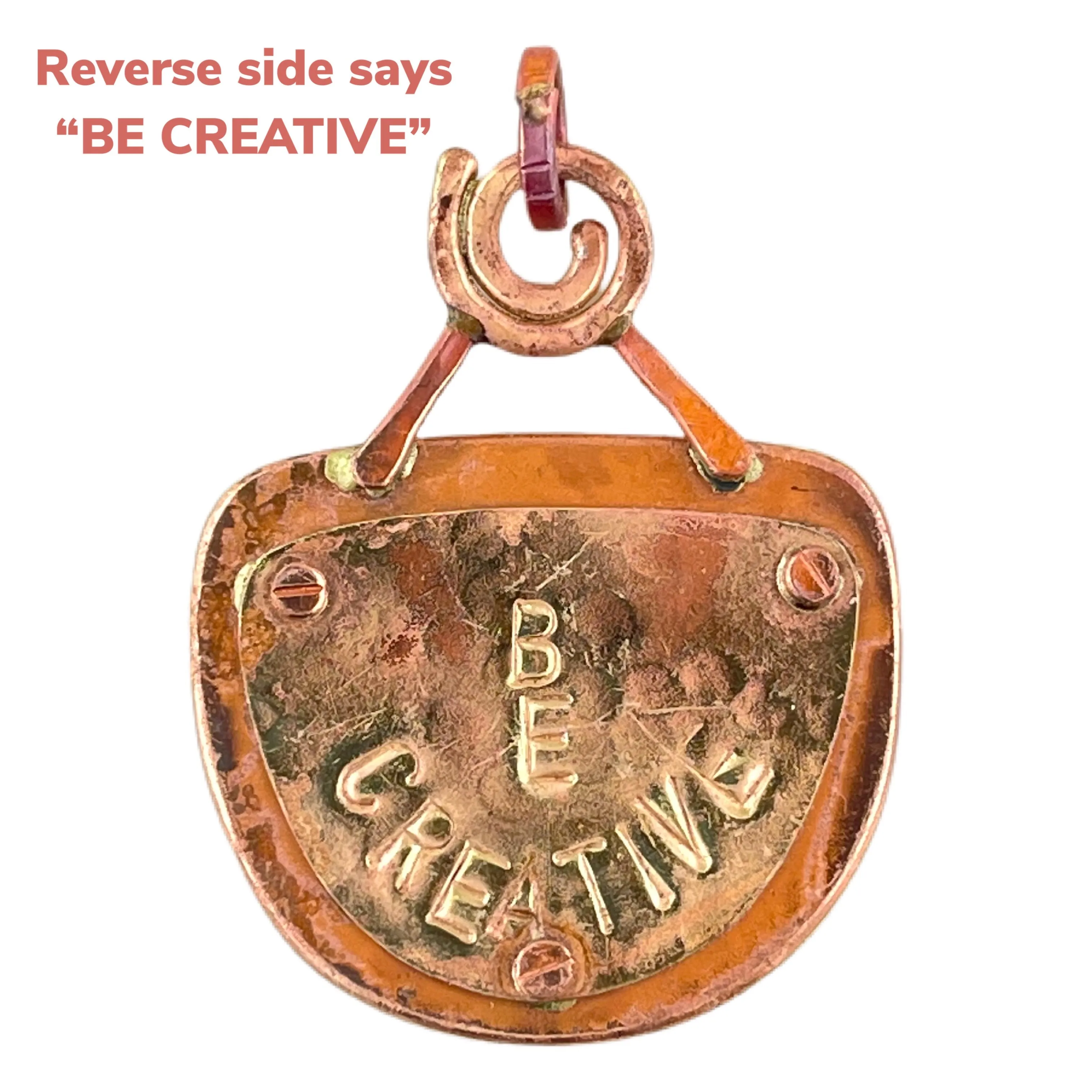 Reversible Copper "Crazy Haired Lady", Reverse Side: "BE CREATIVE" Pendant