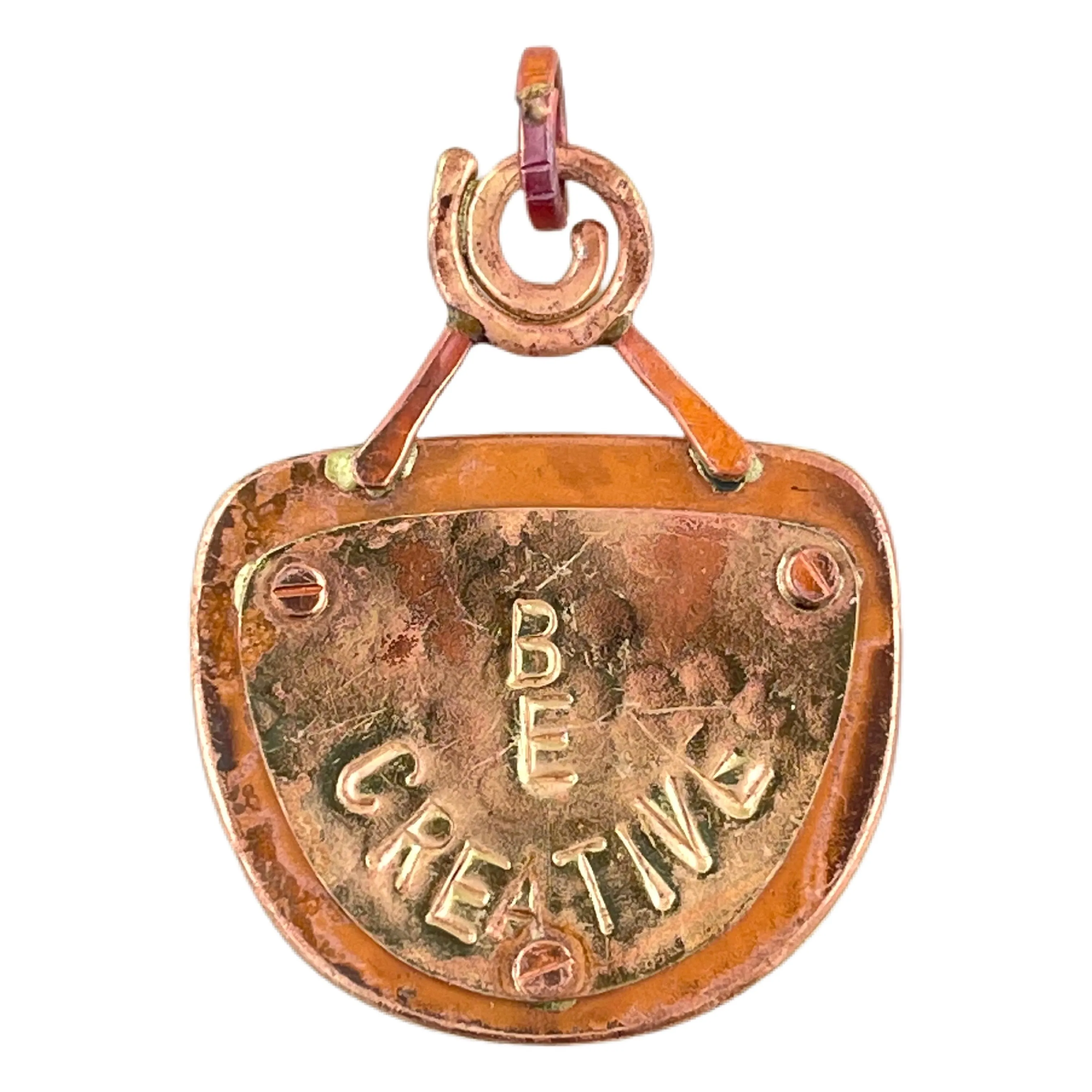 Reversible Copper "Crazy Haired Lady", Reverse Side: "BE CREATIVE" Pendant