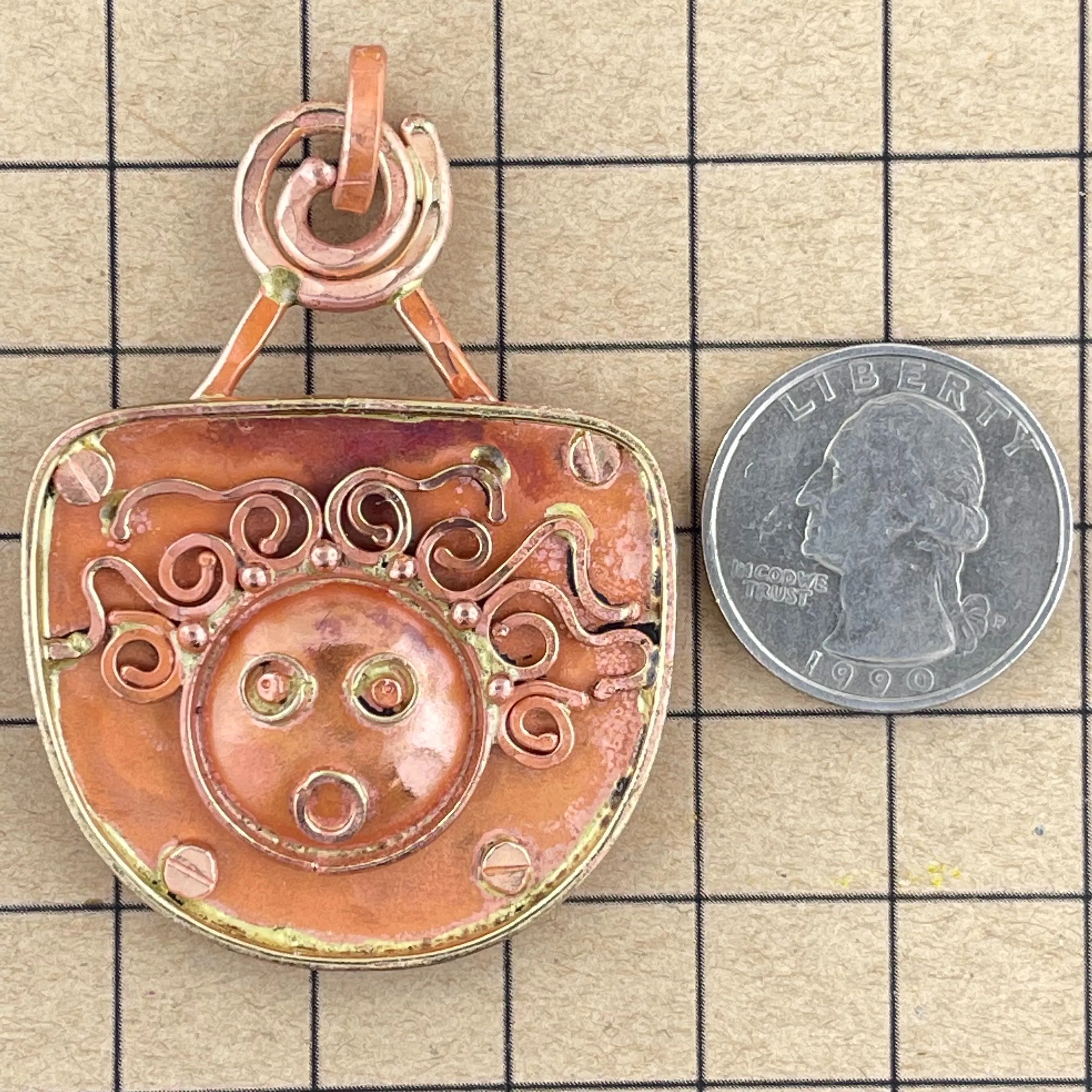 Reversible Copper "Crazy Haired Lady", Reverse Side: "BE CREATIVE" Pendant
