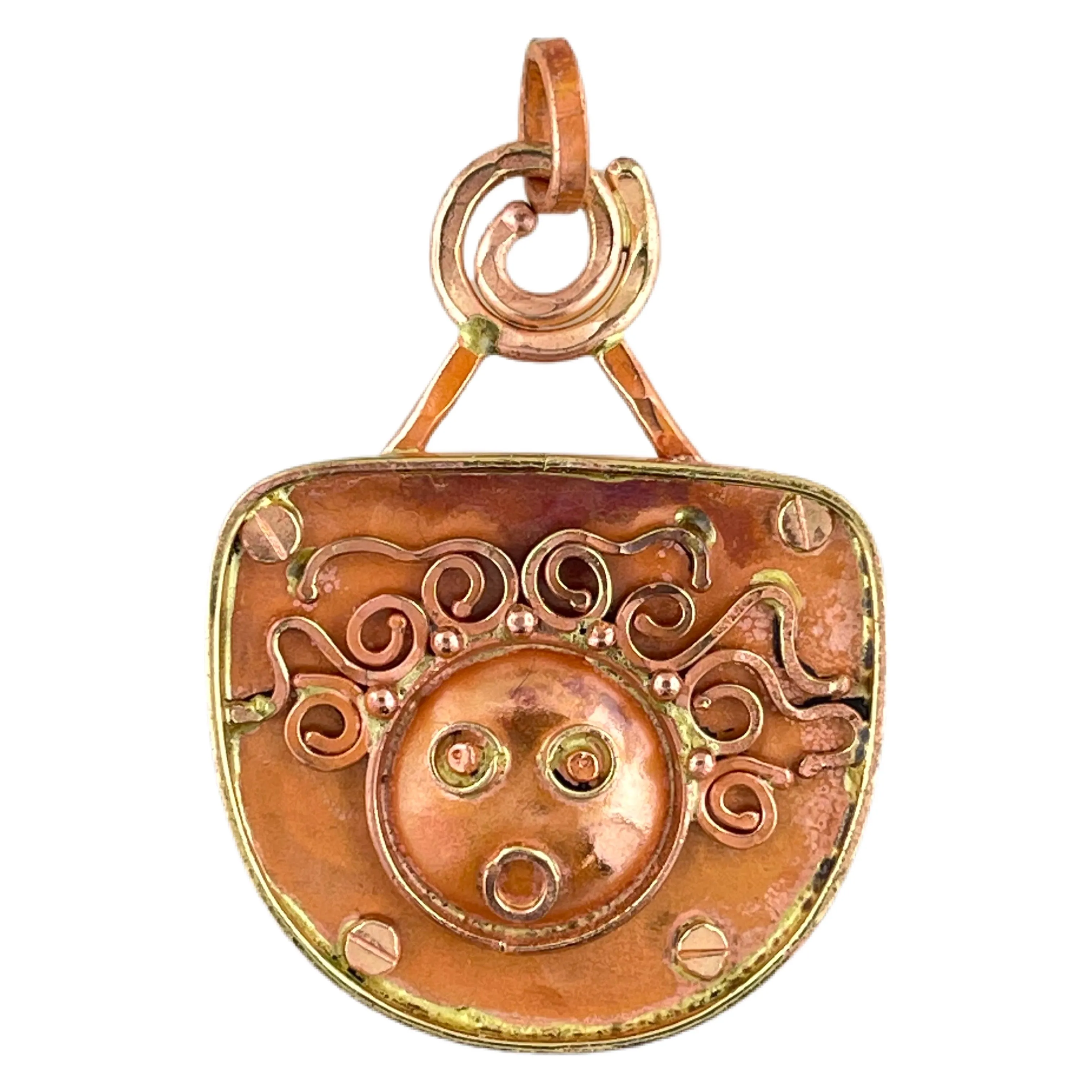 Reversible Copper "Crazy Haired Lady", Reverse Side: "BE CREATIVE" Pendant