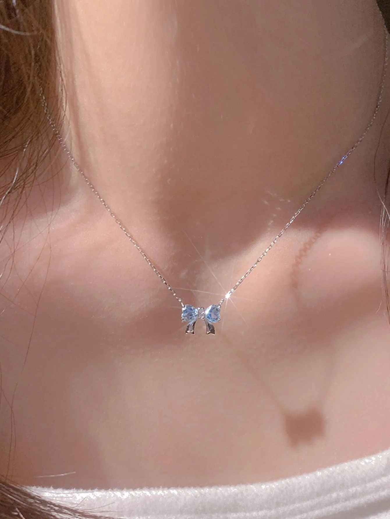 Rhinestone Bow Charm Necklace Dainty Necklace Elegant Jewelry Creative Necklace