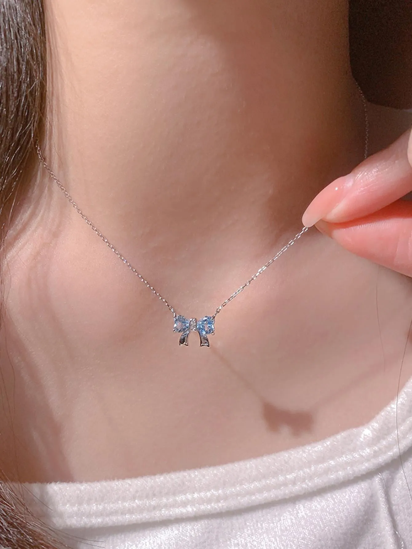 Rhinestone Bow Charm Necklace Dainty Necklace Elegant Jewelry Creative Necklace