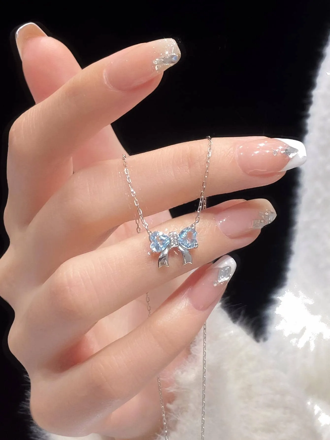 Rhinestone Bow Charm Necklace Dainty Necklace Elegant Jewelry Creative Necklace