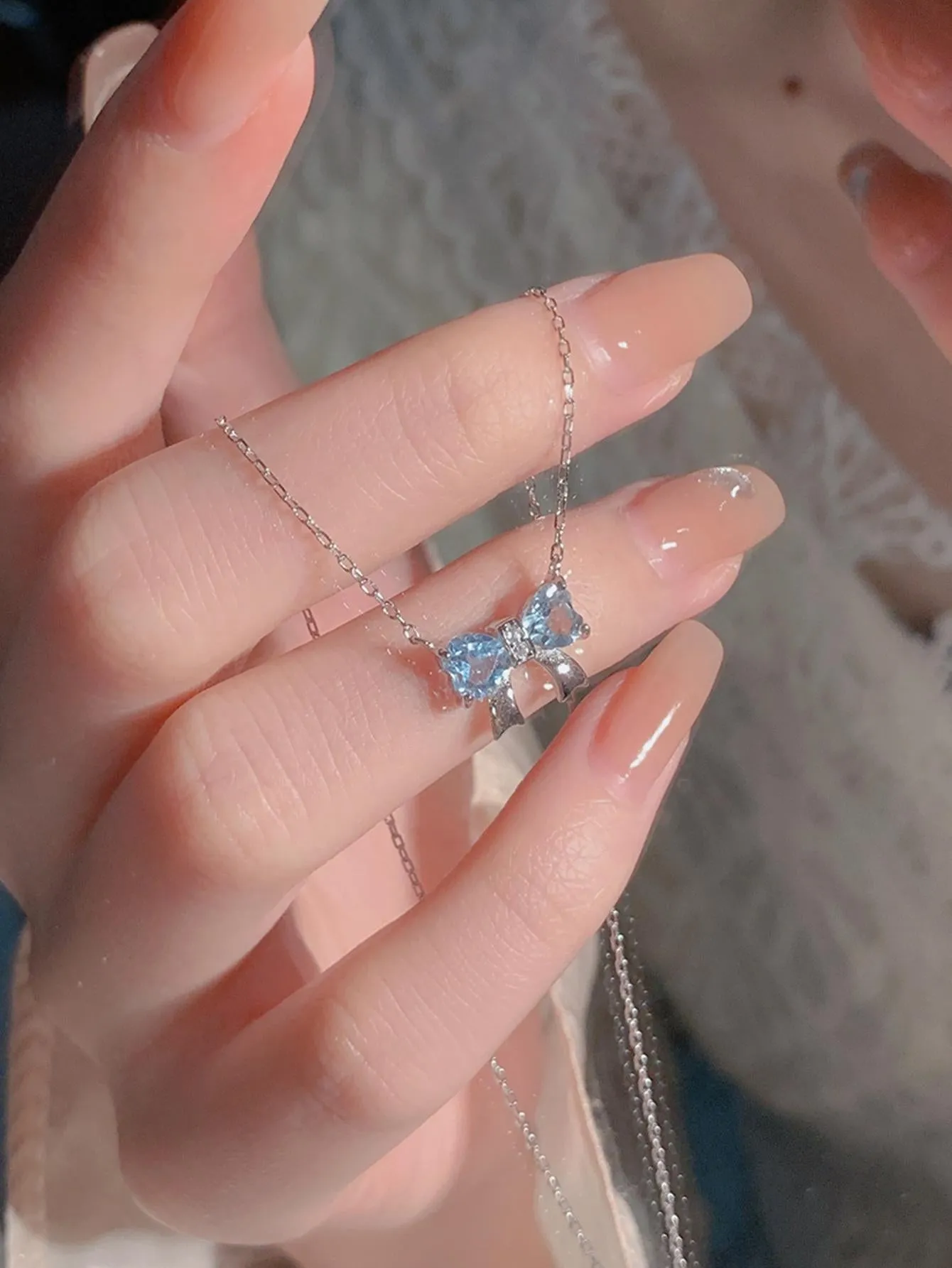 Rhinestone Bow Charm Necklace Dainty Necklace Elegant Jewelry Creative Necklace