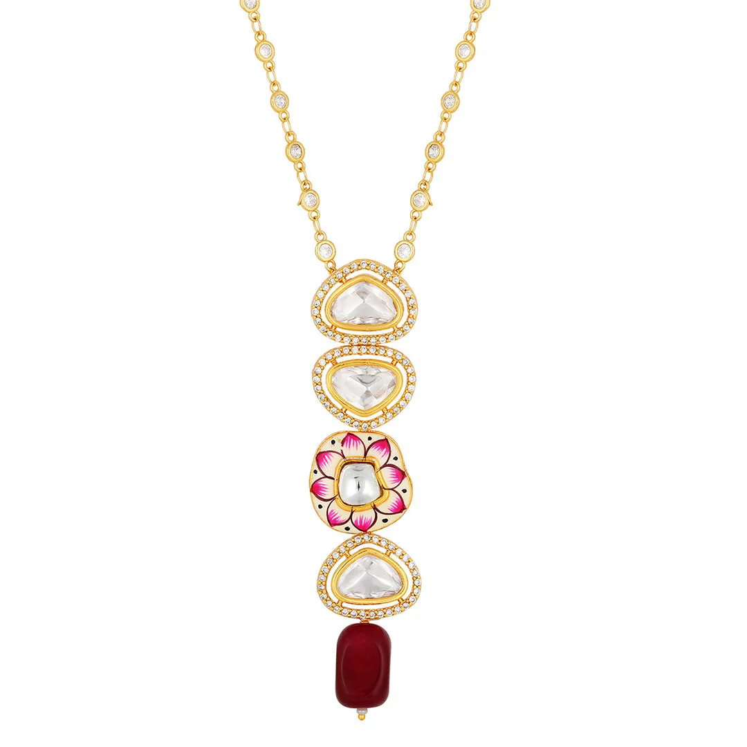 Ruby Meenakari Pendant With Chain - HRNS135