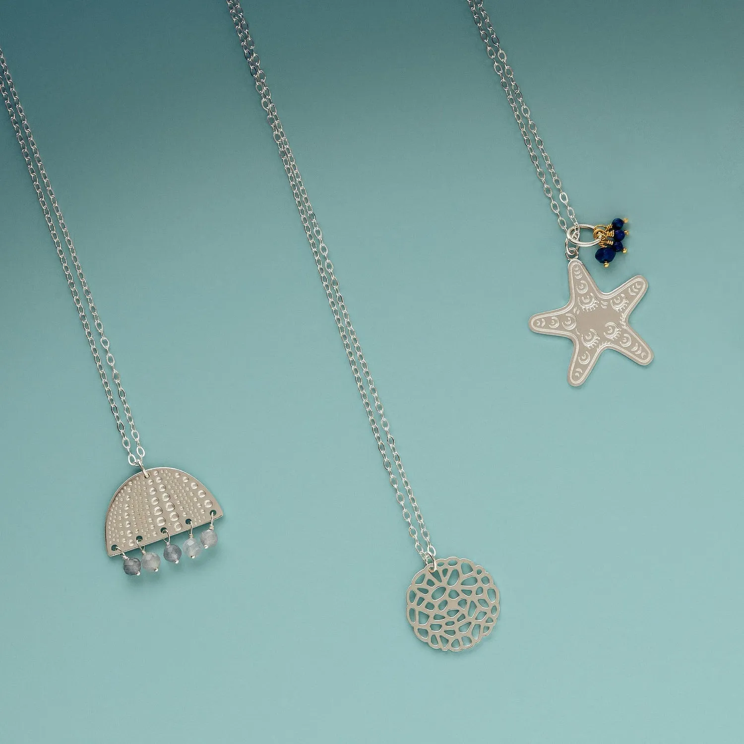 Sea Urchin & Iolite Silver Pendant Necklace