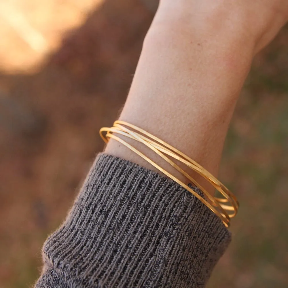 Set of 5 Oval Whisper Bangles - Gold Plate