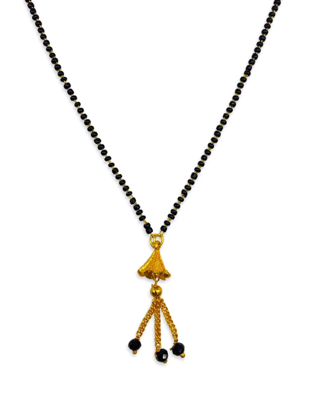 Short Mangalsutra Designs Flower designs Latkan Pendant simple gold mangalsutra black beads chain