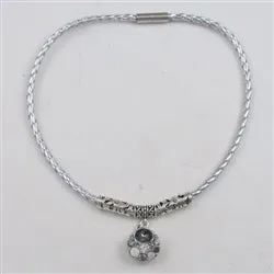 Silver Braided Leather Necklace with Shades of Grey Pendant