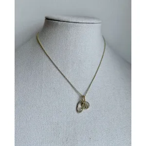 Skinny Curb Necklace with Pave Initial & Peace Charm