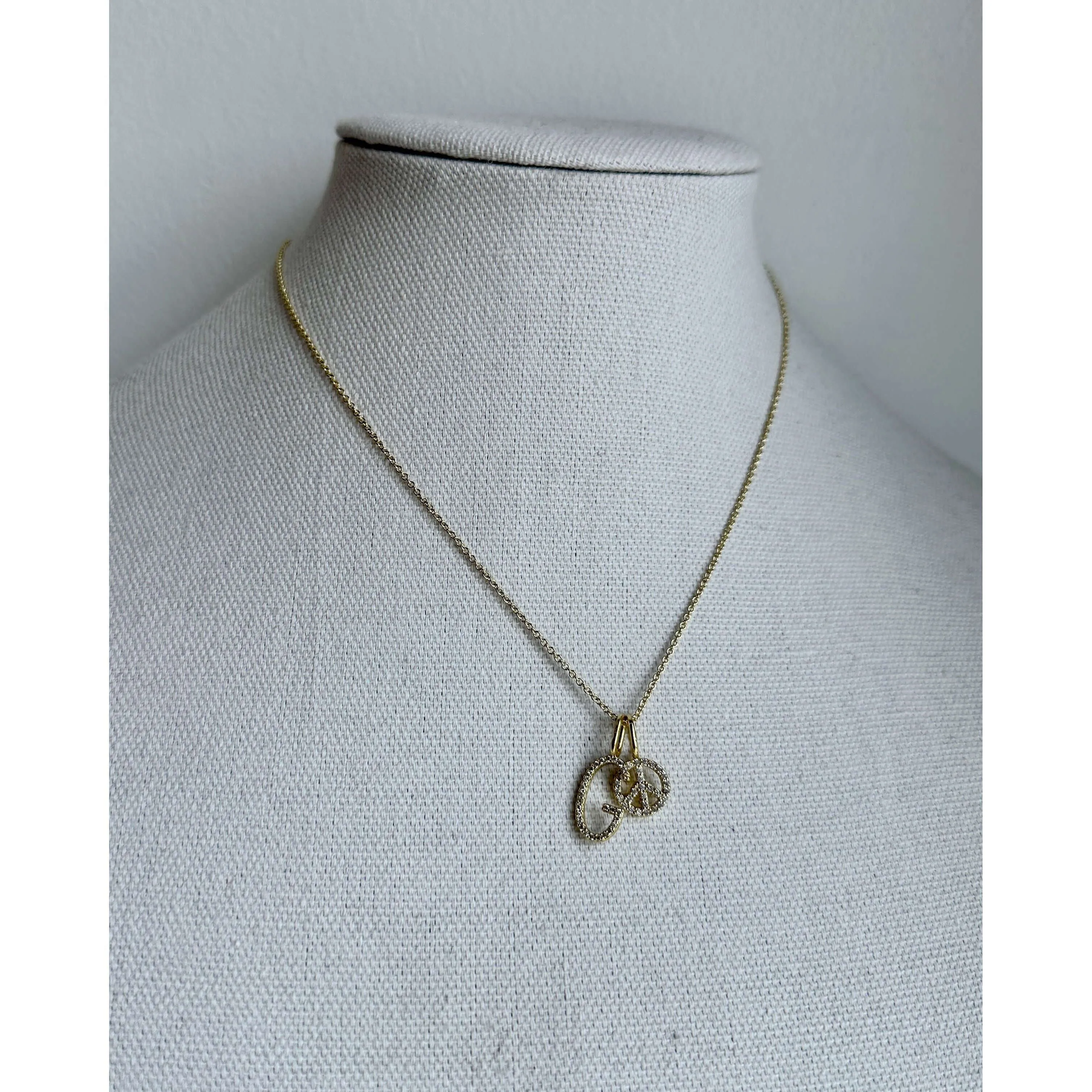 Skinny Curb Necklace with Pave Initial & Peace Charm