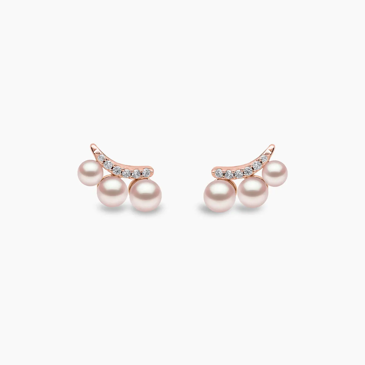 Sleek 18K Gold Pearl and Diamond Mini Stud Earrings