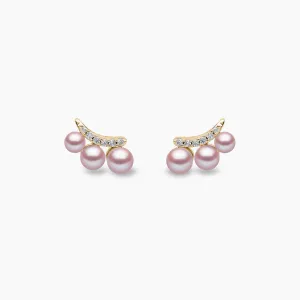 Sleek 18K Gold Pearl and Diamond Mini Stud Earrings