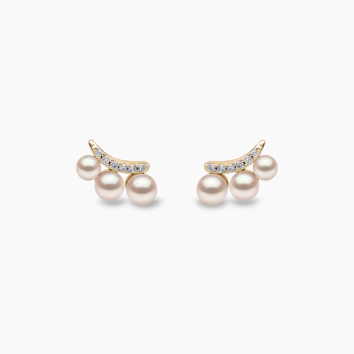 Sleek 18K Gold Pearl and Diamond Mini Stud Earrings