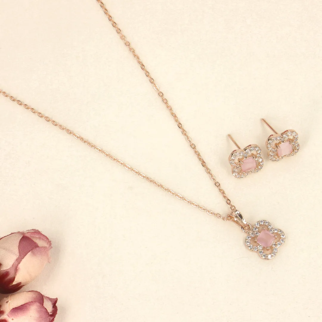 Soft Pink Clover Rose Gold Pendants  Set - SIA437920_E