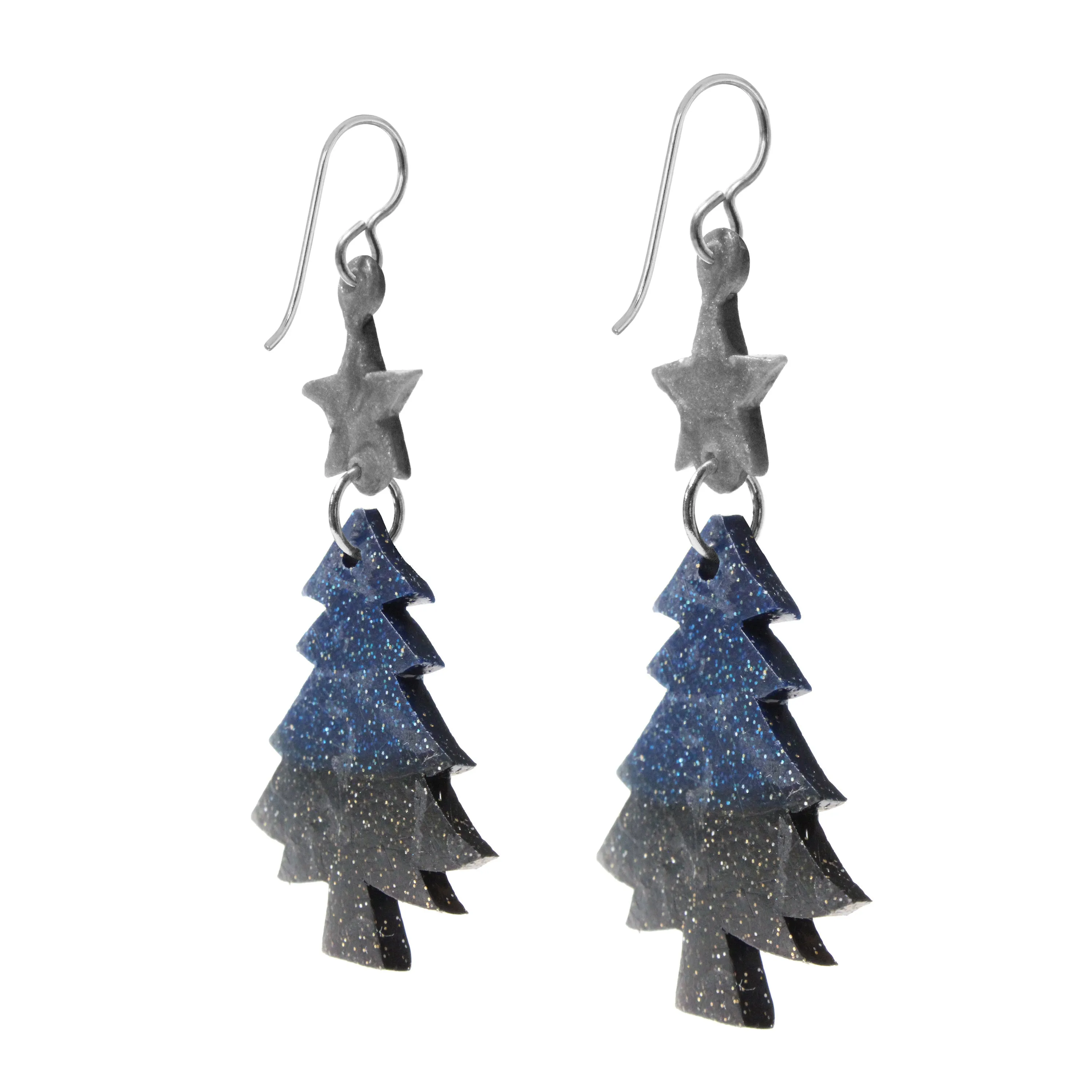 Sparkle Christmas Tree Earrings / 65mm length / sterling silver earwires