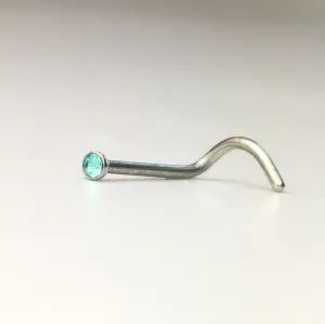 Stainless Steel Nose Stud Crystal, corkscrew end.