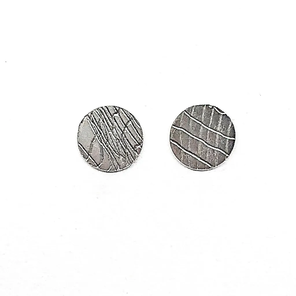 Sterling Gauze Textured Circle Stud Earrings