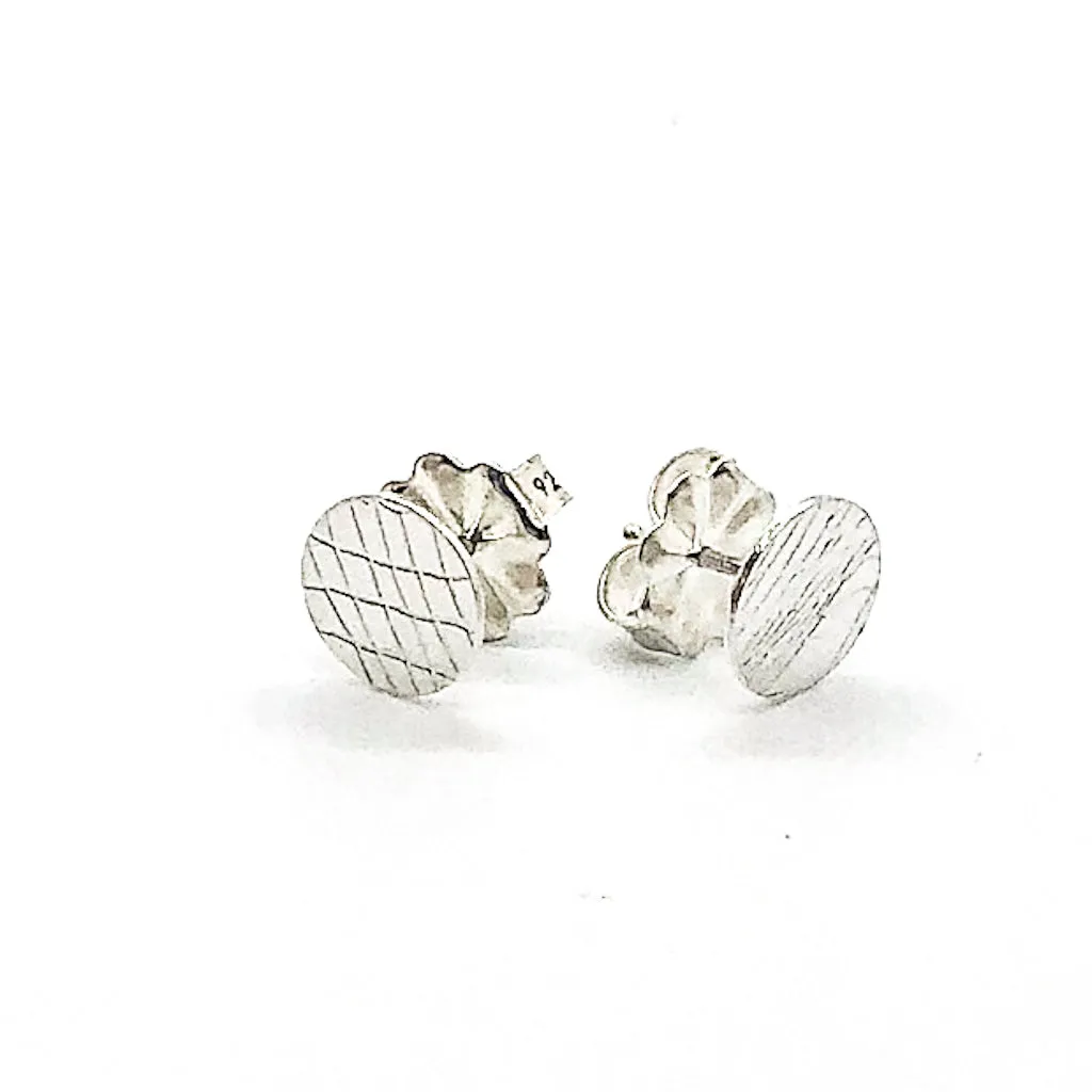 Sterling Gauze Textured Circle Stud Earrings