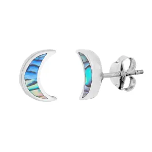 Sterling Silver Abalone Crescent Moon Stud Earrings - Celestial Studs
