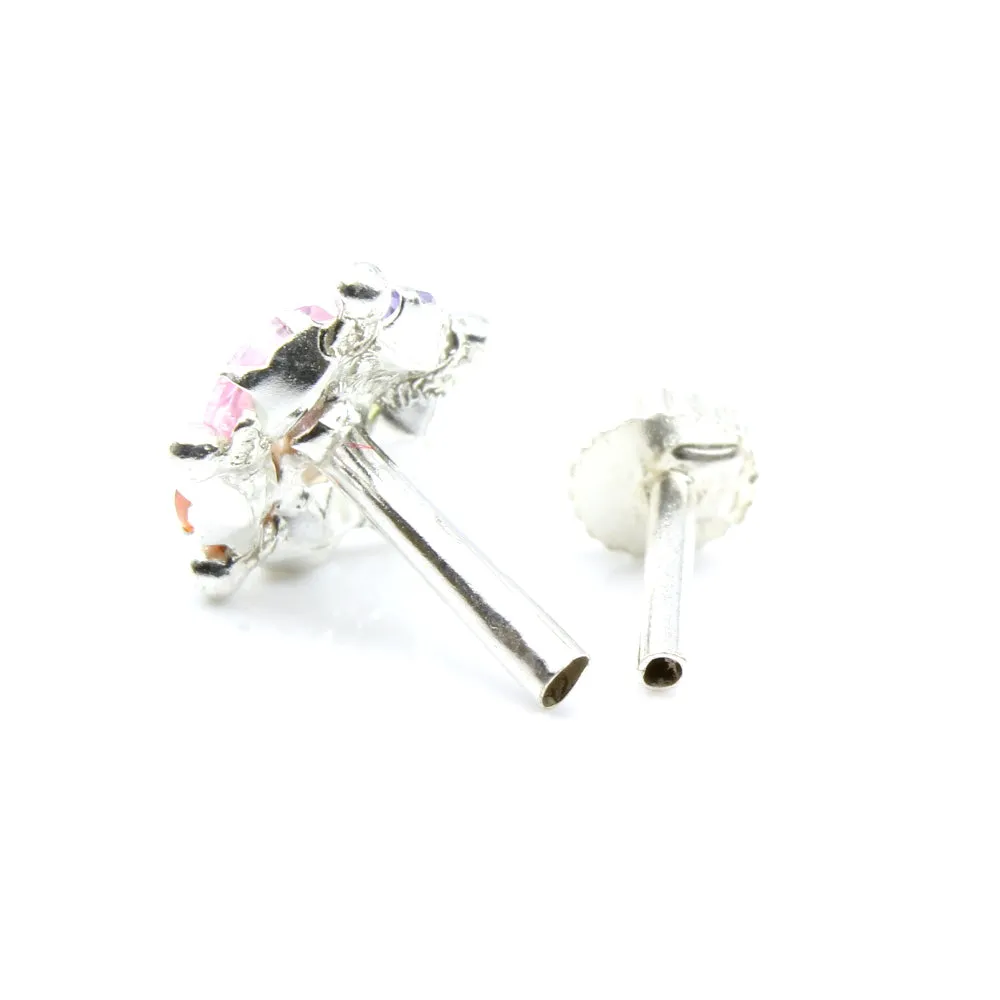 Sterling Silver Nose pin Rainbow with Push Pin