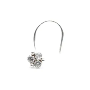 Sterling Silver Nose pin with White stones