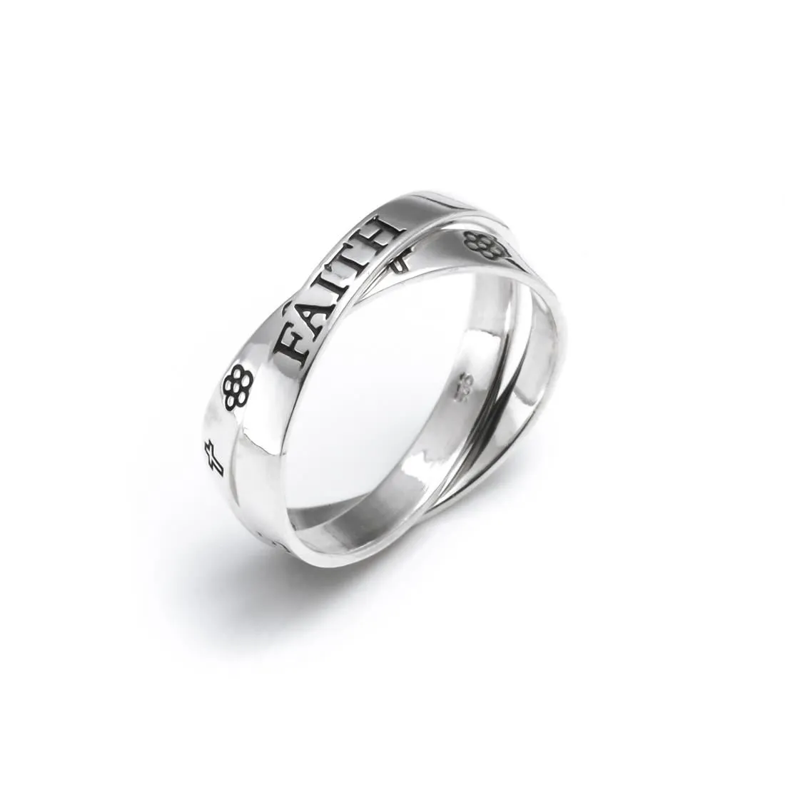 Sterling Silver Russian Wedding Ring "Love Faith Hope" Engraved