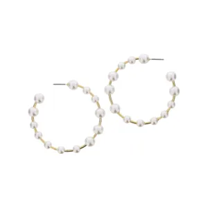 Thin Gold Hoop with Multi Pearl Beads Earrings