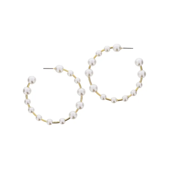 Thin Gold Hoop with Multi Pearl Beads Earrings