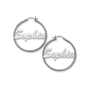 Thin Script 925 Sterling Silver Hoop Earrings