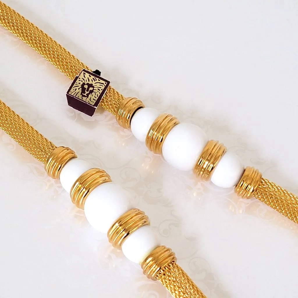 Vintage Anne Klein Gold Tone Mesh Necklace with White Bead