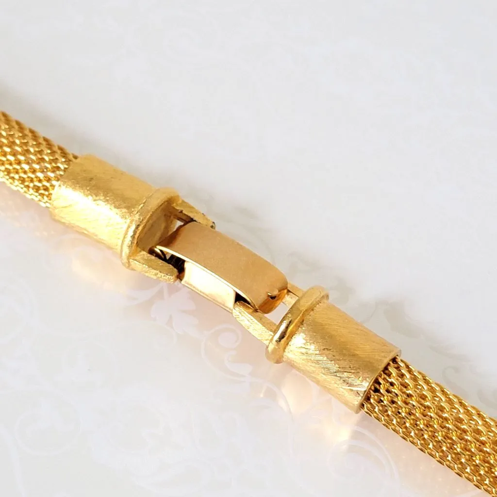 Vintage Anne Klein Gold Tone Mesh Necklace with White Bead