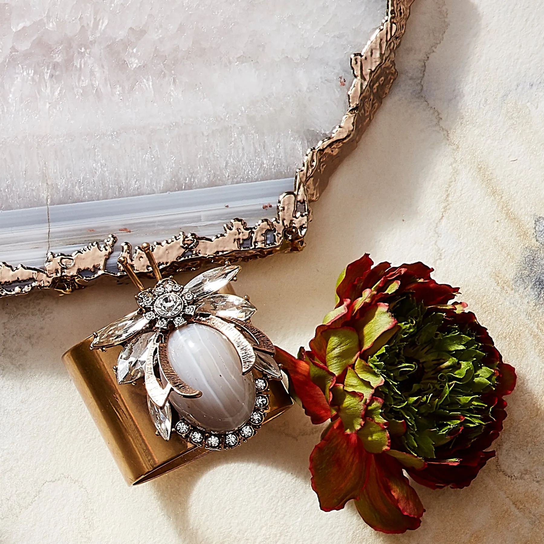 Vintage Bug Napkin Rings, Grey Agate, Set of Two