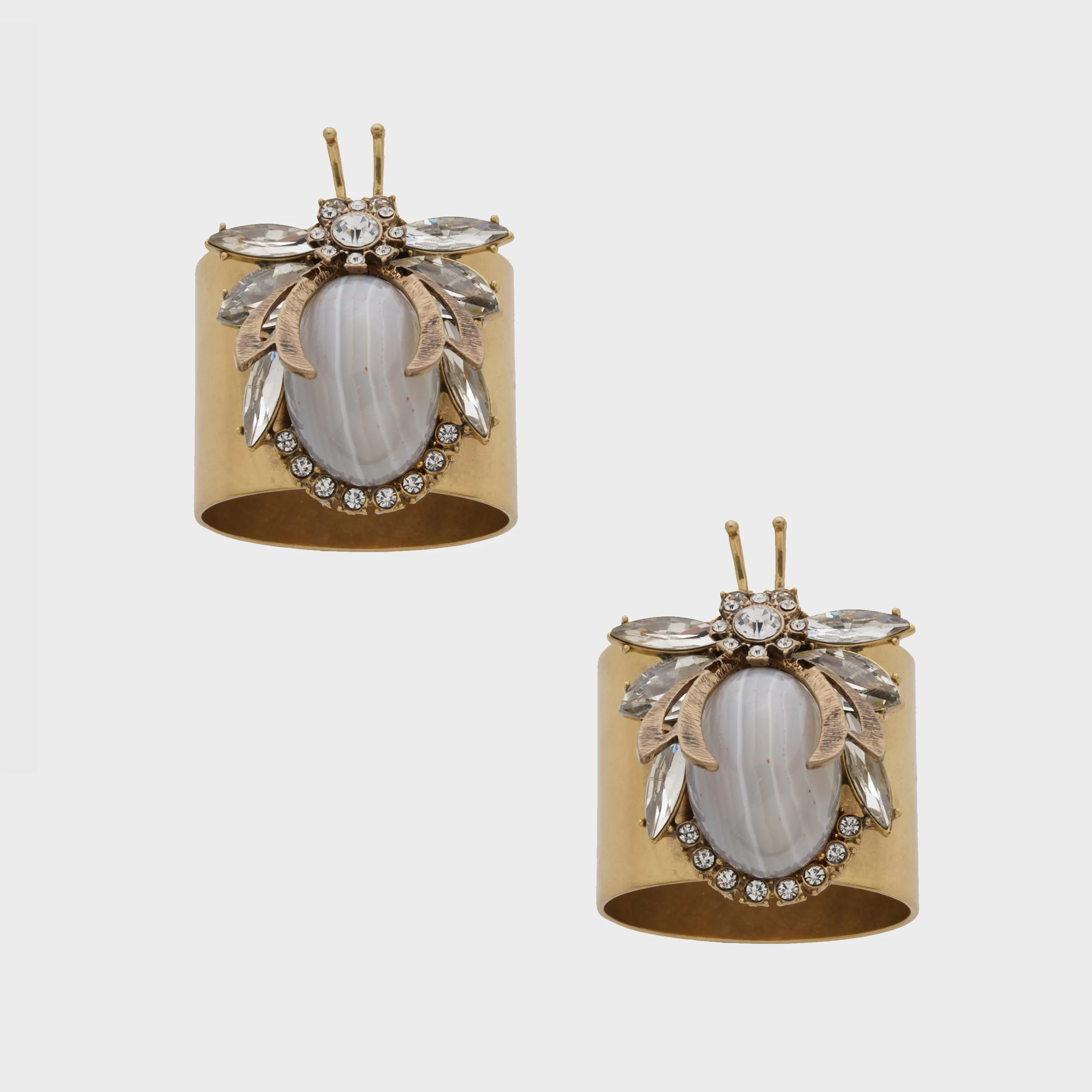 Vintage Bug Napkin Rings, Grey Agate, Set of Two