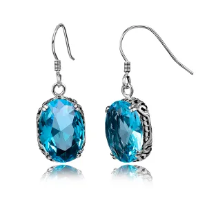 Vintage Oval Dangle Aquamarine Earrings