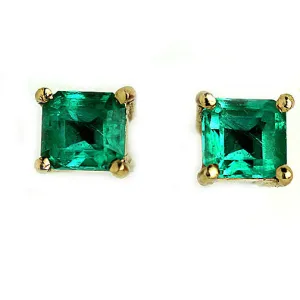 Vintage Square Cut Emerald Earrings