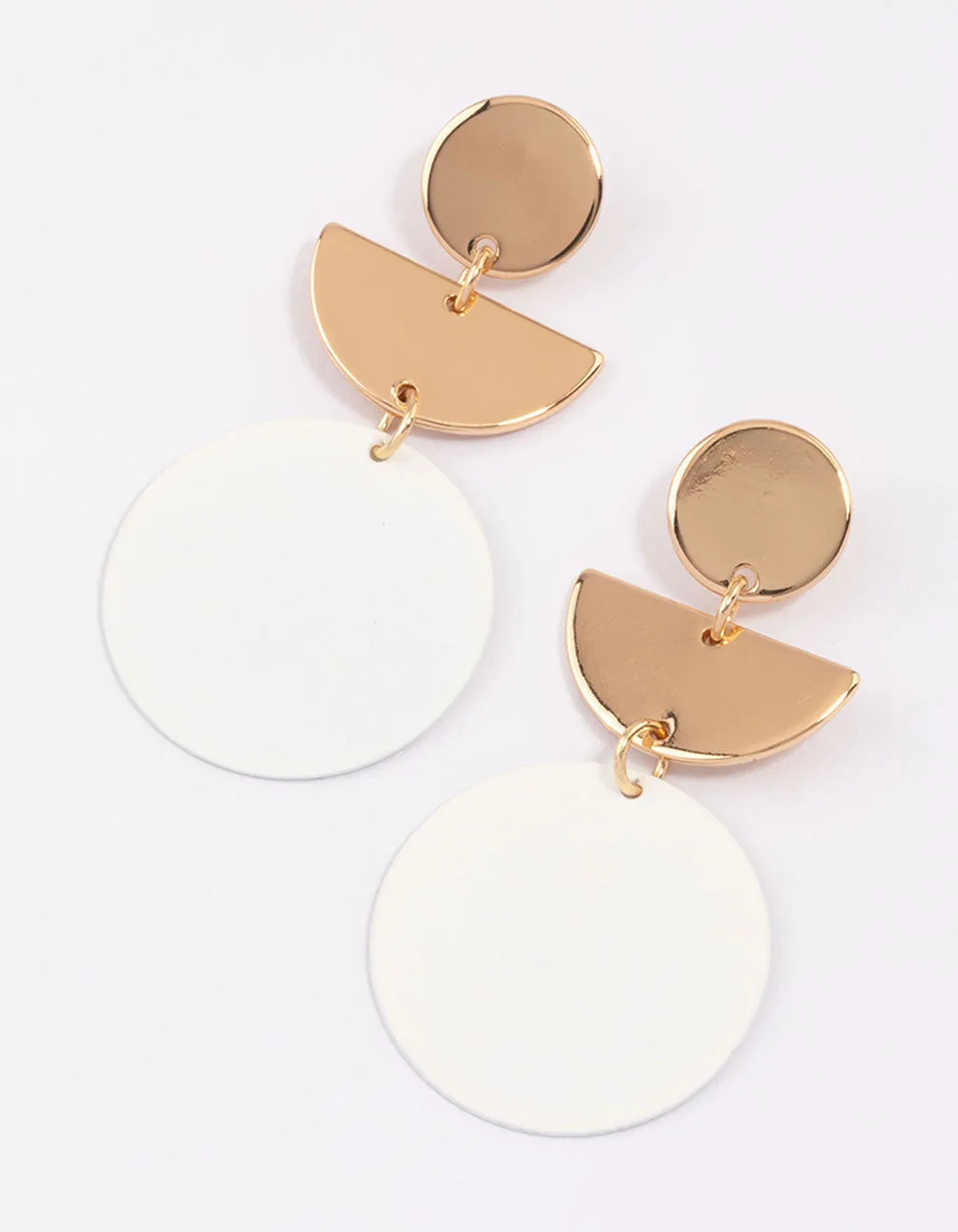 White Geometric Disc Drop Earrings