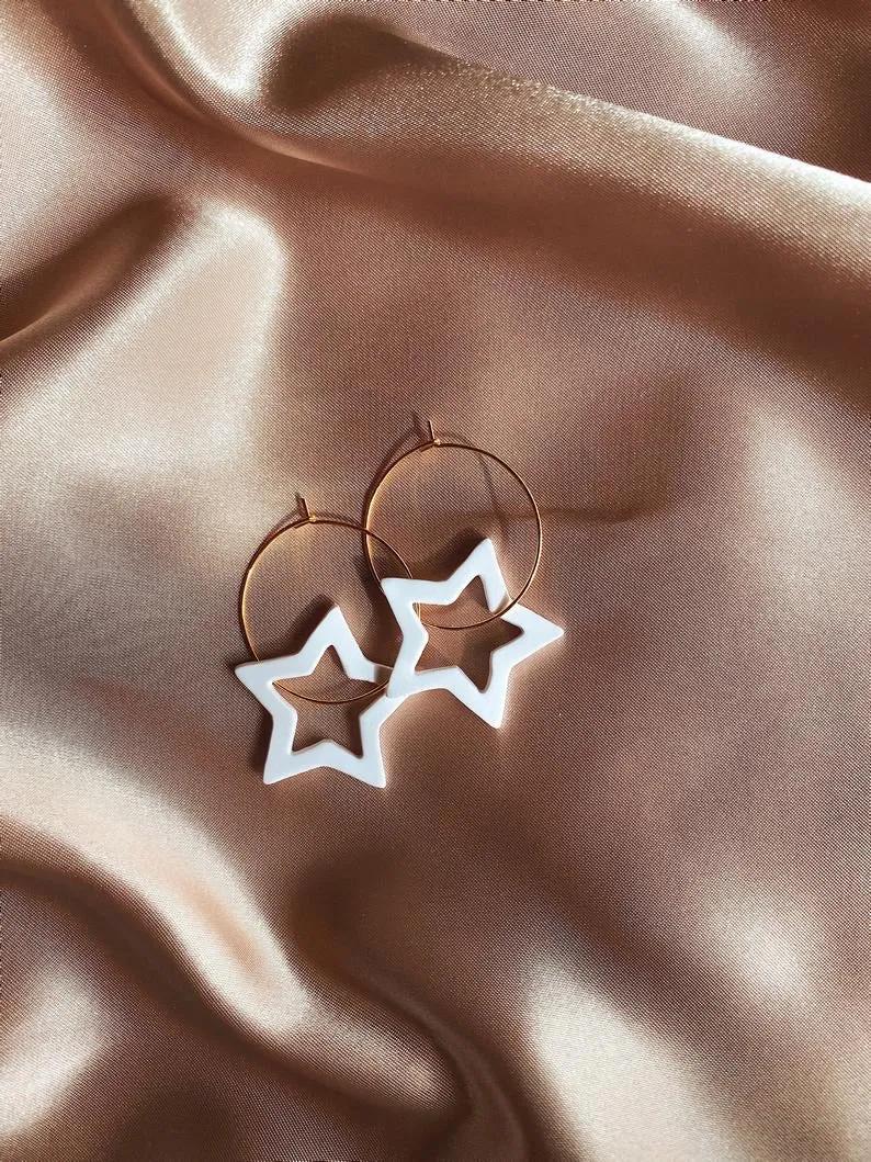 White Star Hoop Earrings