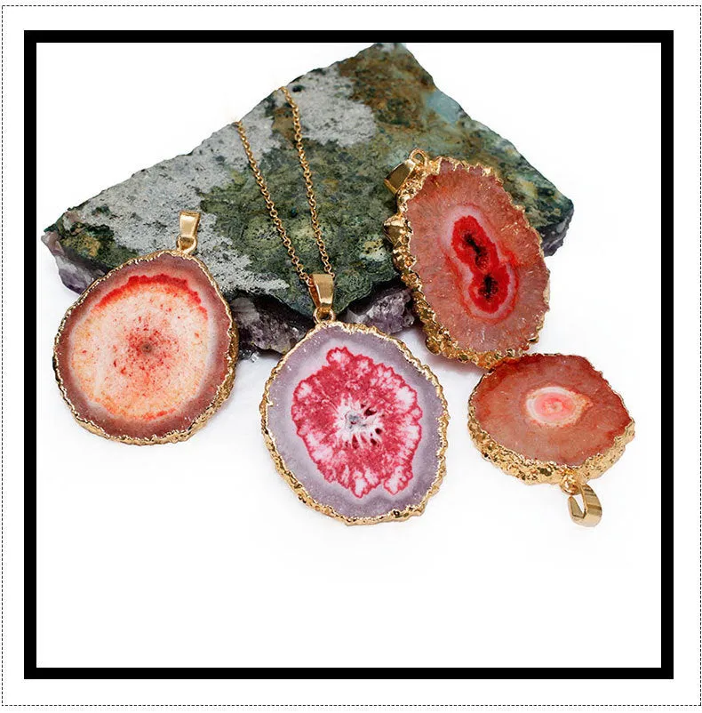 Wholesale 10PCS Sun Flower Pendant Natural Agate Stone Necklace
