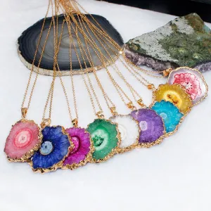Wholesale 10PCS Sun Flower Pendant Natural Agate Stone Necklace