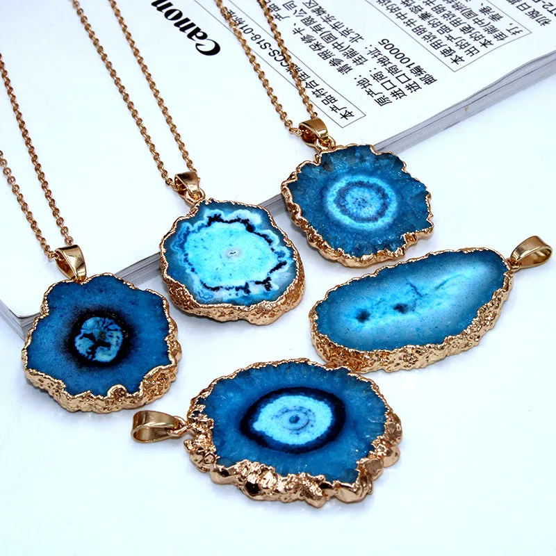 Wholesale 10PCS Sun Flower Pendant Natural Agate Stone Necklace